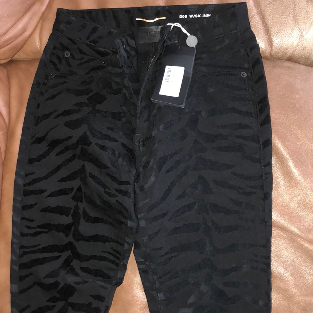 Saint Laurent Black Zebra Print Skinny Jeans